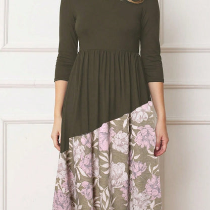 Purple Ivory Black Tiered Floral Double Ruffle Flounce Sleeve Midi Classic Dress Small To 3XL Plus