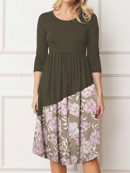 Purple Ivory Black Tiered Floral Double Ruffle Flounce Sleeve Midi Classic Dress Small To 3XL Plus