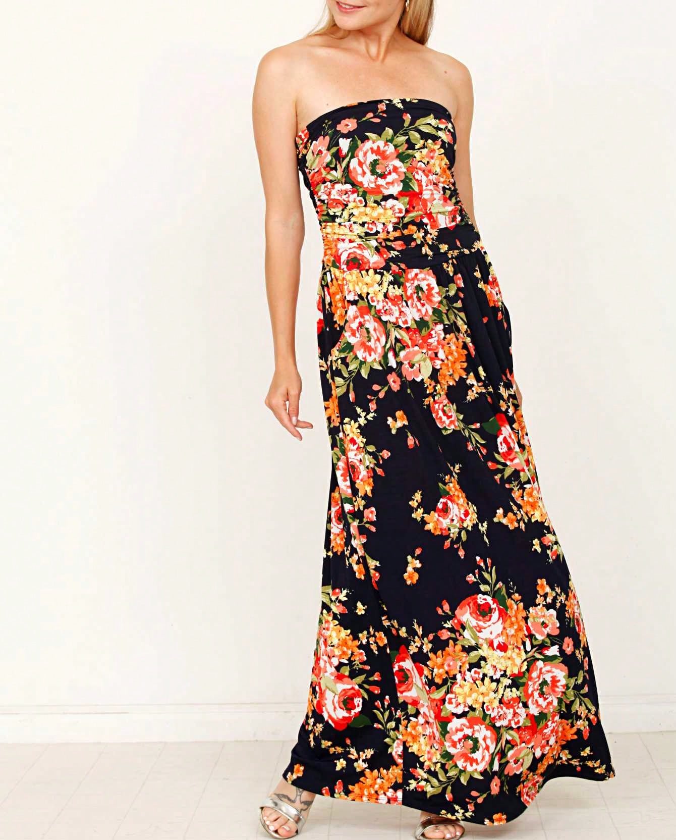 Tiered Tropical Sleeveless Leaves Floral  Maxi Long Woven Dress