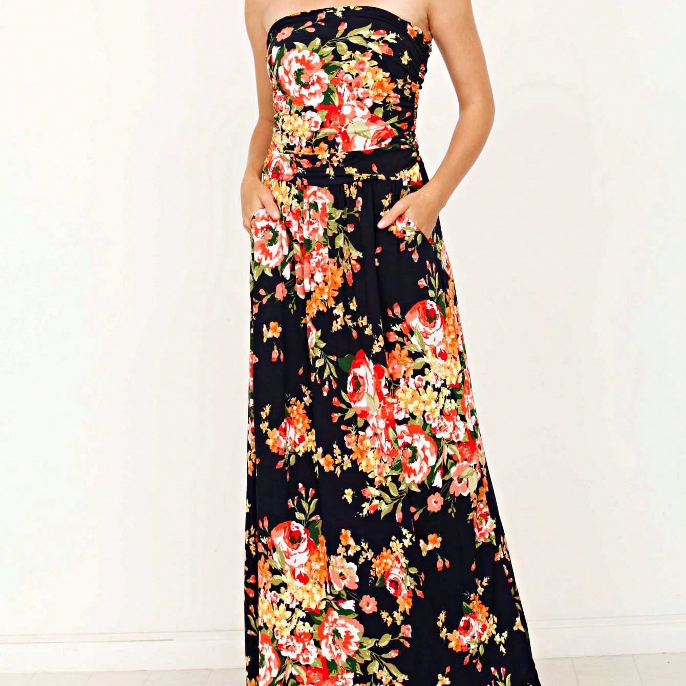 Tiered Tropical Sleeveless Leaves Floral  Maxi Long Woven Dress