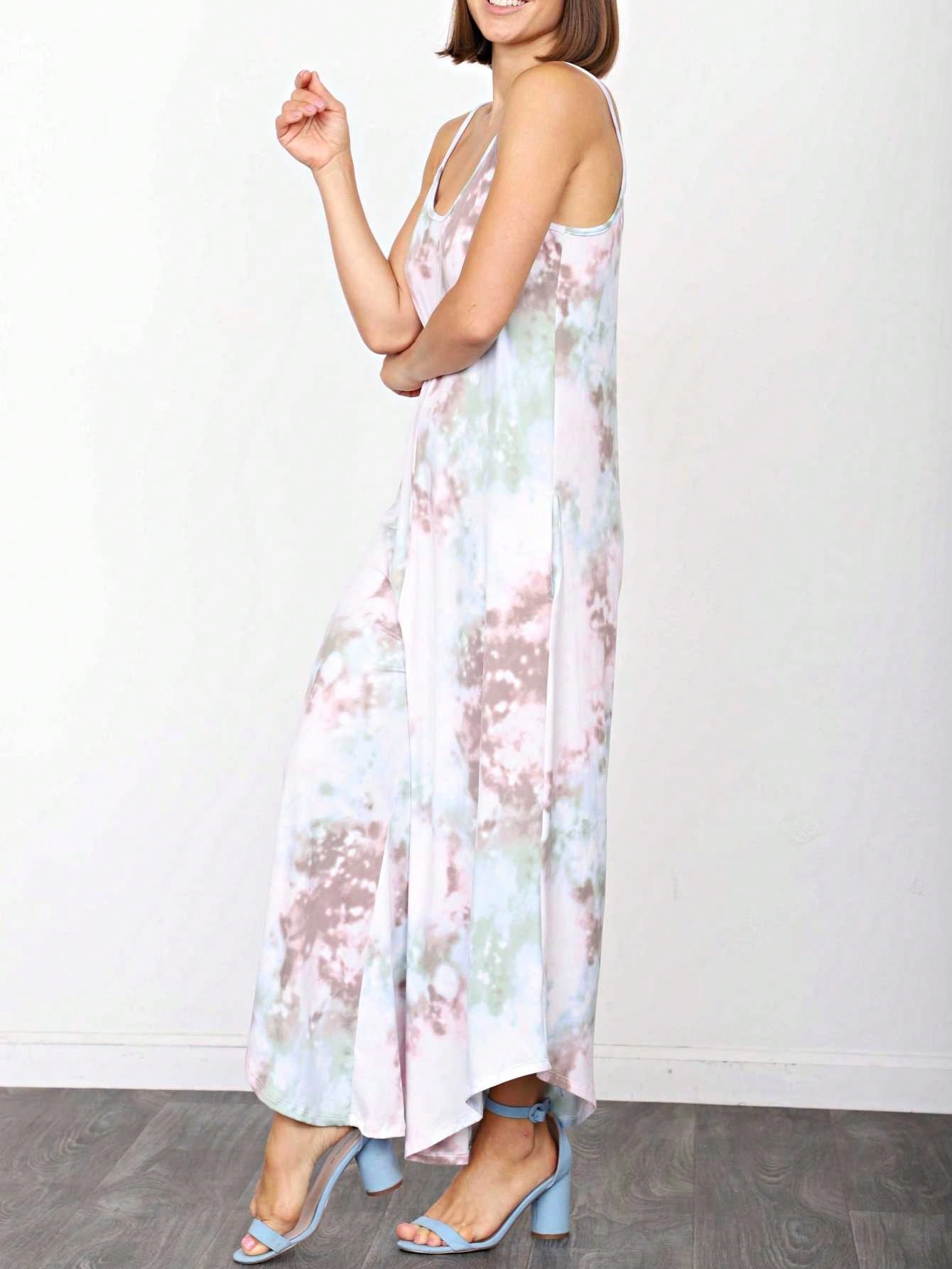 Boho Casual Teal Navy Blue Stripe Tank Cami Spaghetti Strap Wide Leg Jumpsuit Small To 3 XL PLUS