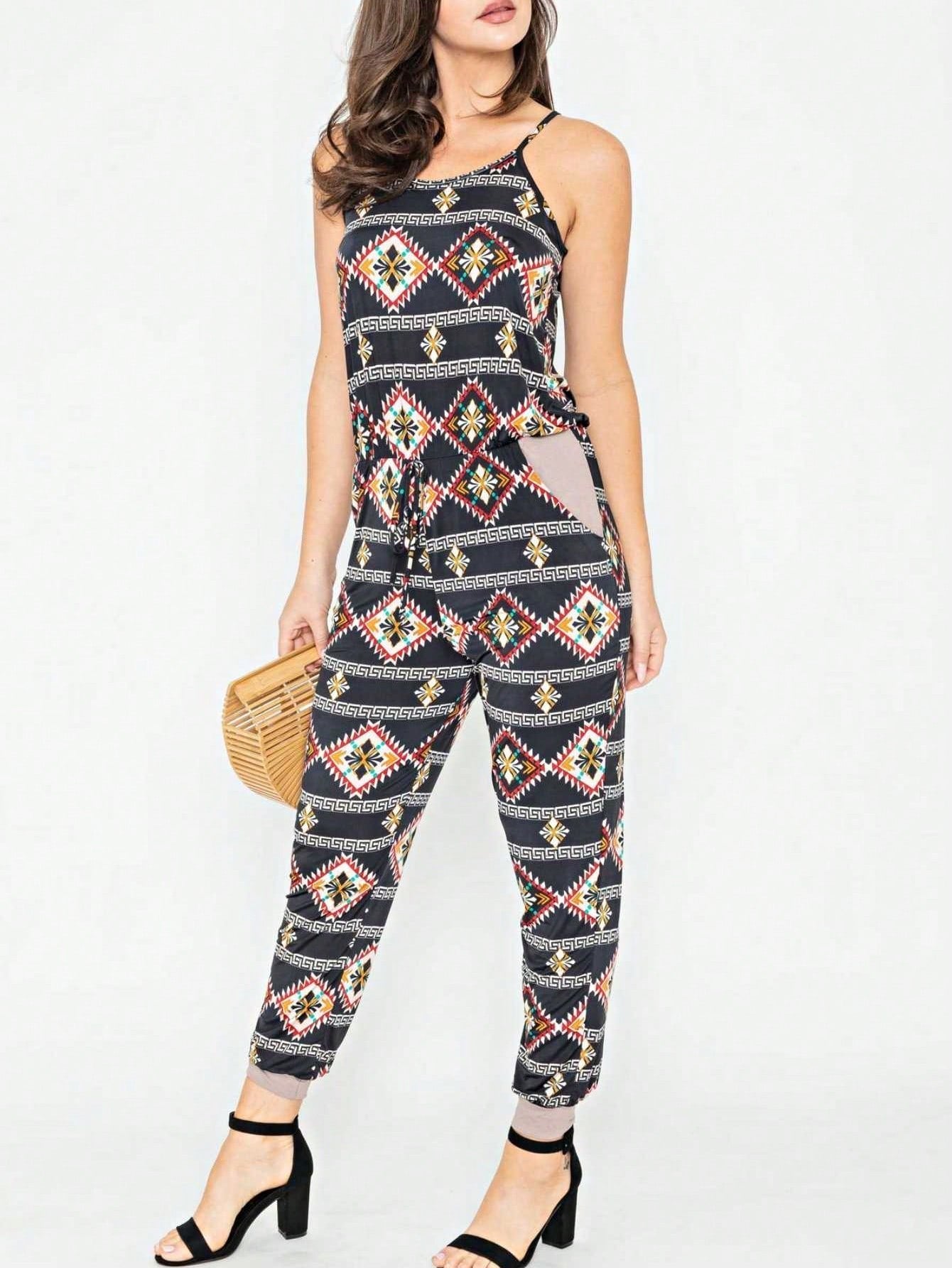 Boho Casual Teal Navy Blue Stripe Tank Cami Spaghetti Strap Wide Leg Jumpsuit Small To 3 XL PLUS
