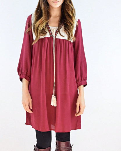 Summer Boho Flora Vintage Mint Burgundy Navy Tiered Key Hole Tie Front  Tunic Blouse Top For Leggings  |  Small -3 XL