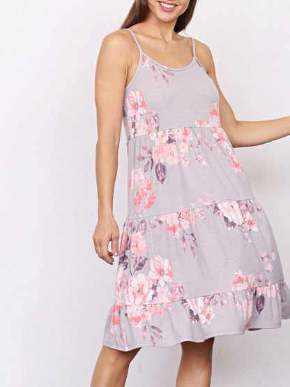 Black Pink Grey Stripe Sleeveless Tiered Patchwork Floral Print Mini Swing Southern Dress Small To 3 XL Plus