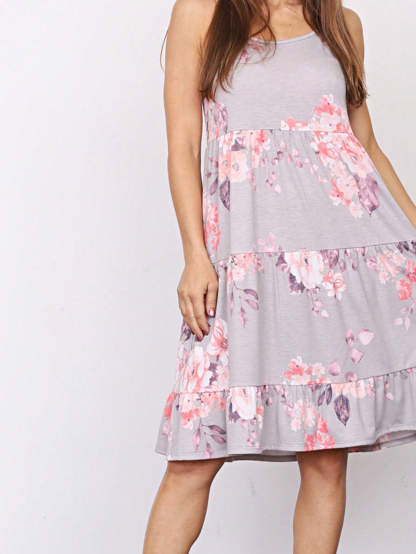 Black Pink Grey Stripe Sleeveless Tiered Patchwork Floral Print Mini Swing Southern Dress Small To 3 XL Plus