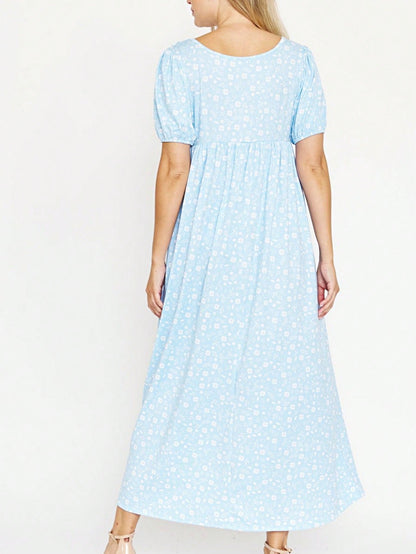 Tiered Tropical Short Sleeve Leaves Floral  Maxi Long Woven Dress