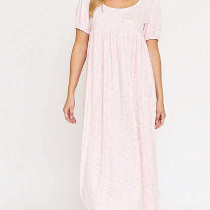 Tiered Tropical Short Sleeve Leaves Floral  Maxi Long Woven Dress