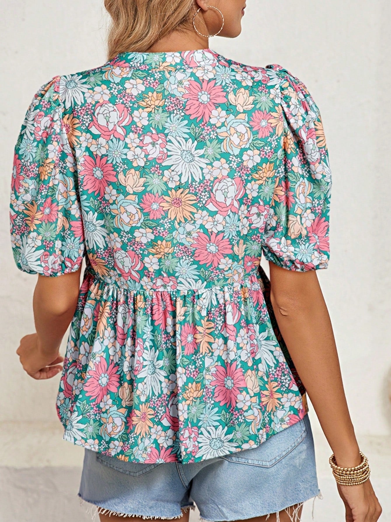 Boho Retro Vintage 60's Vibe Rose Red Floral Pleated Blue Stripe Dolman Bat Wing Ivory Whited Top Shirt Blouse