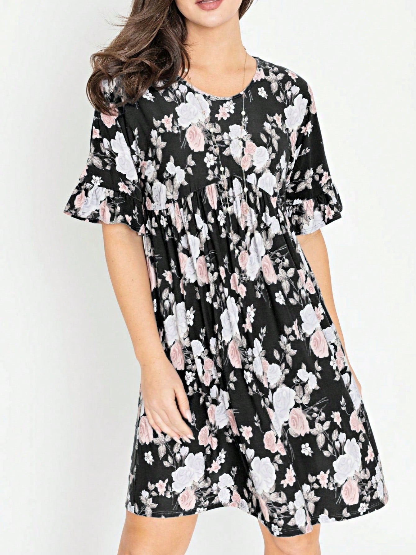 Summer Boho Retro Solid Color  Ruffle  Tiered Flutter Sleeve  Dress|  Small -3 XL