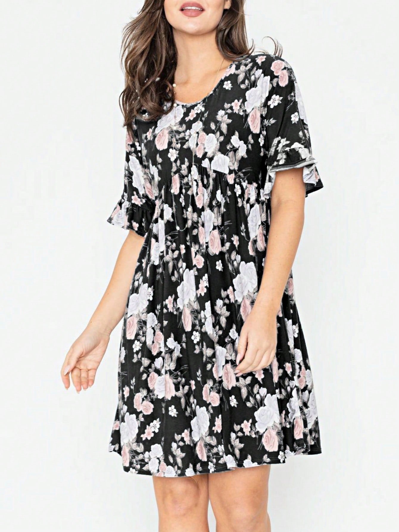 Summer Boho Retro Solid Color  Ruffle  Tiered Flutter Sleeve  Dress|  Small -3 XL
