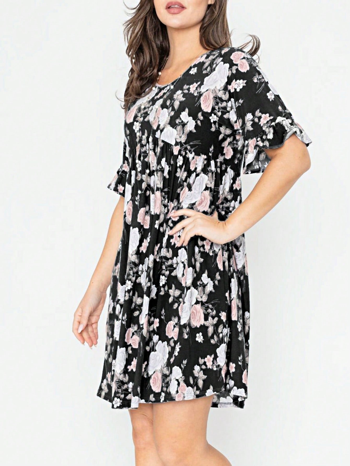 Summer Boho Retro Solid Color  Ruffle  Tiered Flutter Sleeve  Dress|  Small -3 XL