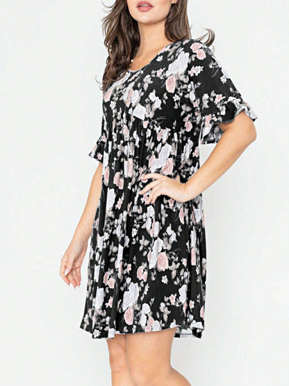 Summer Boho Retro Solid Color  Ruffle  Tiered Flutter Sleeve  Dress|  Small -3 XL