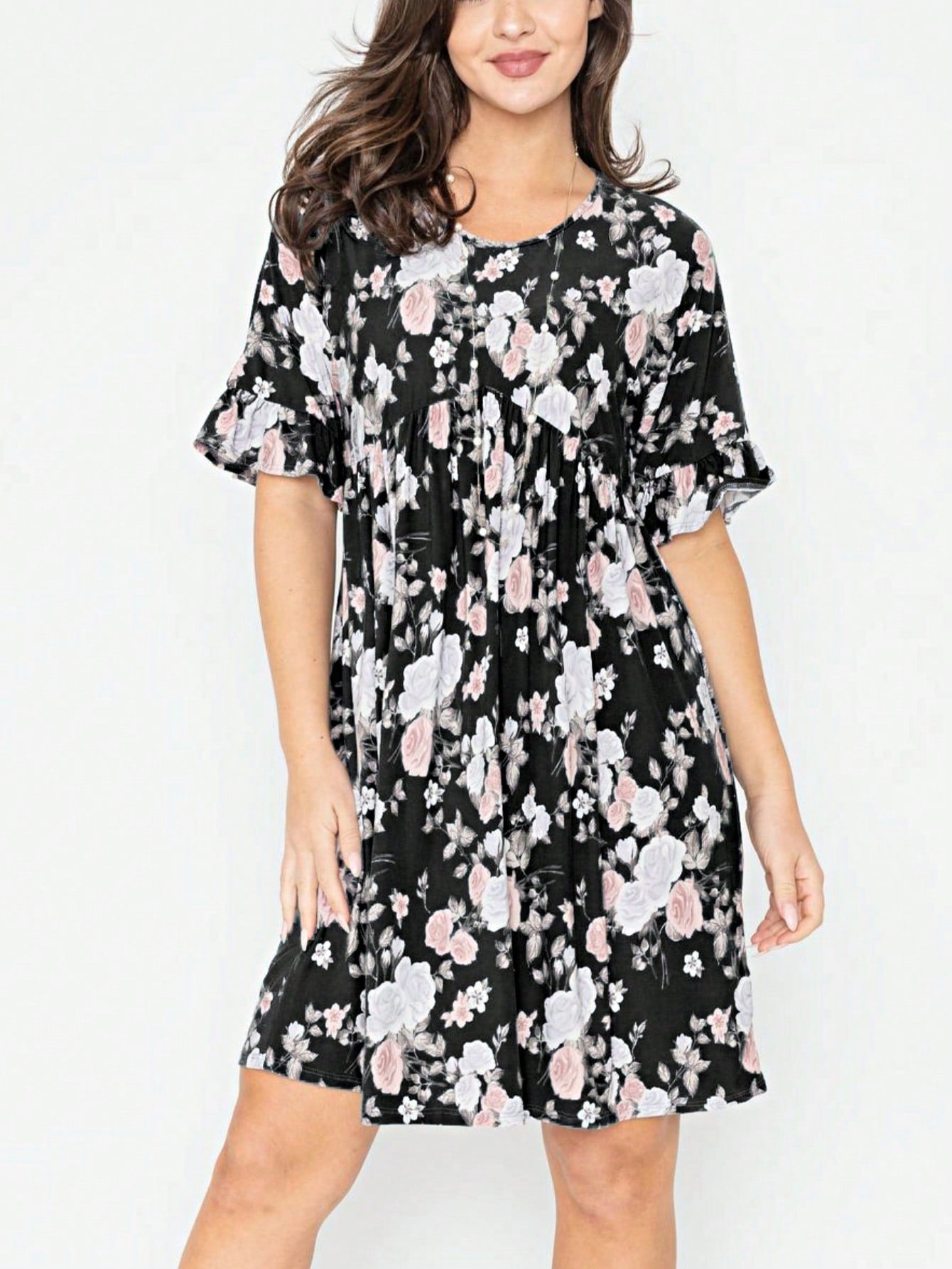 Summer Boho Retro Solid Color  Ruffle  Tiered Flutter Sleeve  Dress|  Small -3 XL