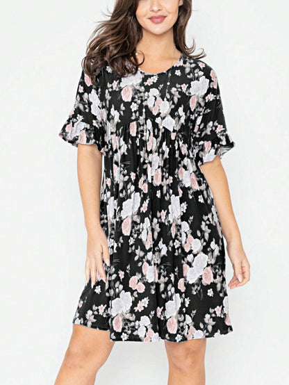 Summer Boho Retro Solid Color  Ruffle  Tiered Flutter Sleeve  Dress|  Small -3 XL