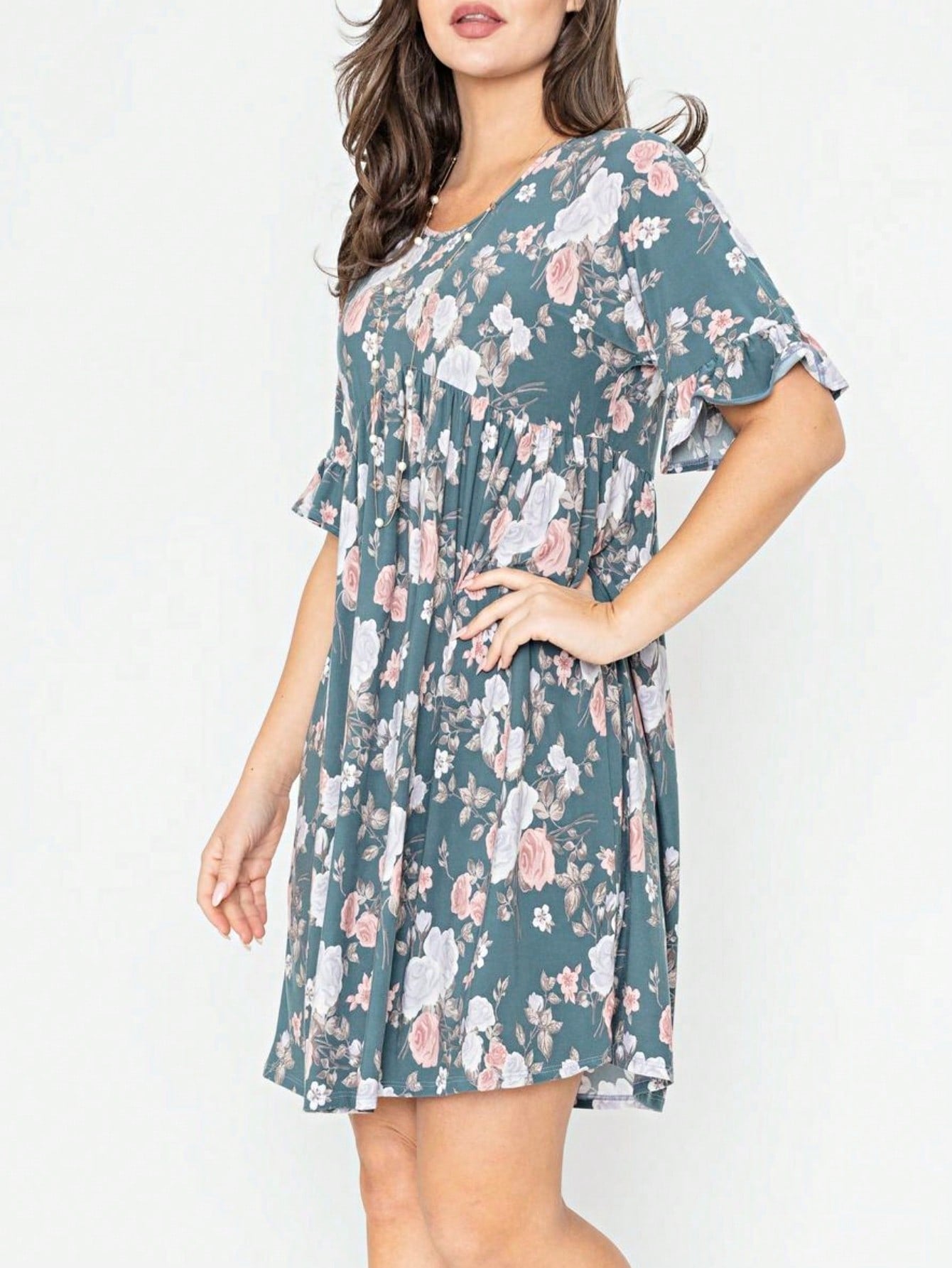 Summer Boho Retro Solid Color  Ruffle  Tiered Flutter Sleeve  Dress|  Small -3 XL