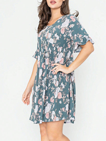 Summer Boho Retro Solid Color  Ruffle  Tiered Flutter Sleeve  Dress|  Small -3 XL