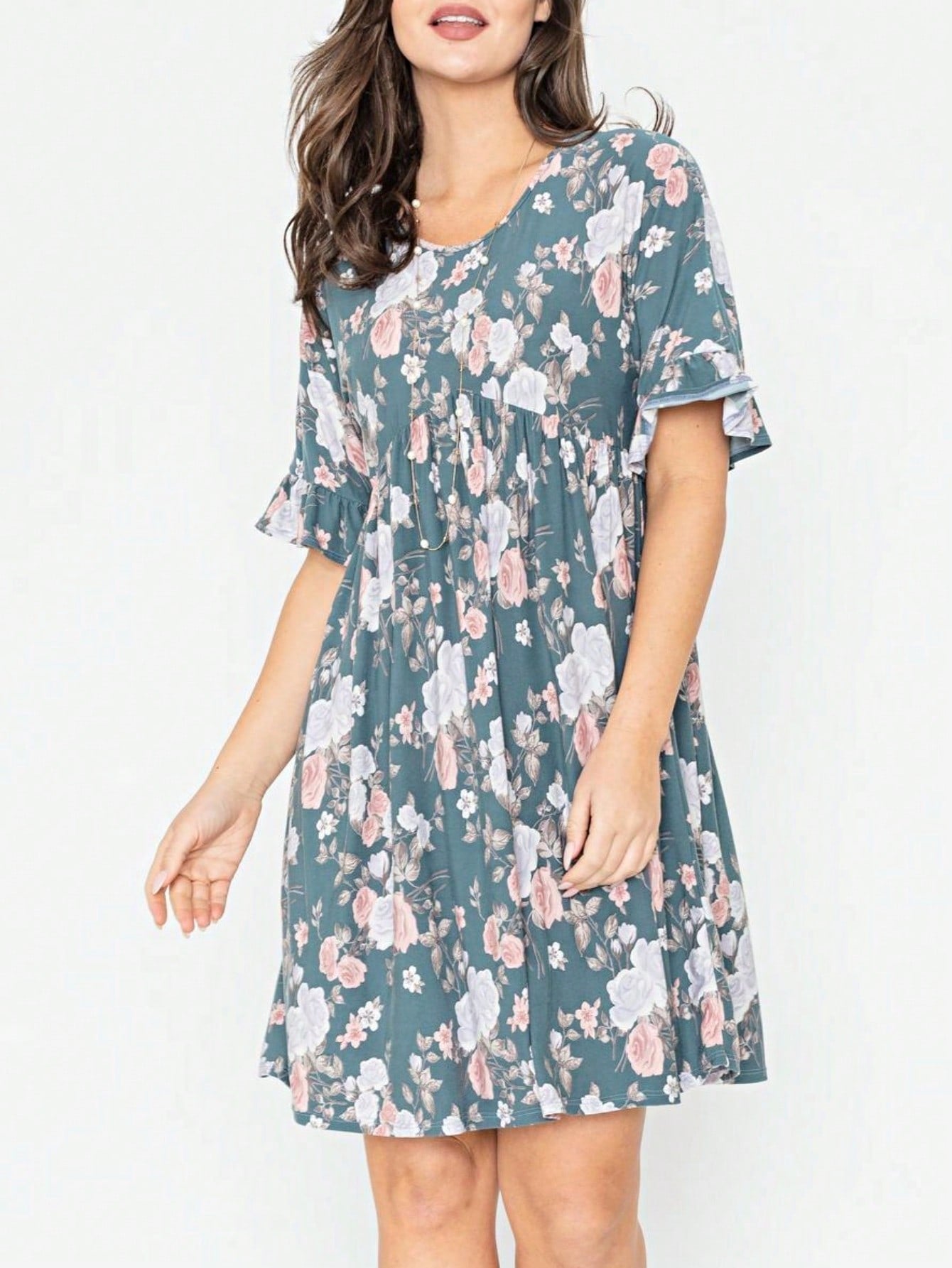Summer Boho Retro Solid Color  Ruffle  Tiered Flutter Sleeve  Dress|  Small -3 XL