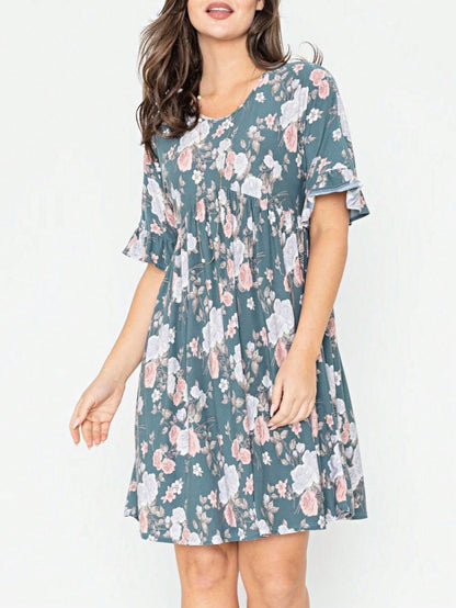 Summer Boho Retro Solid Color  Ruffle  Tiered Flutter Sleeve  Dress|  Small -3 XL