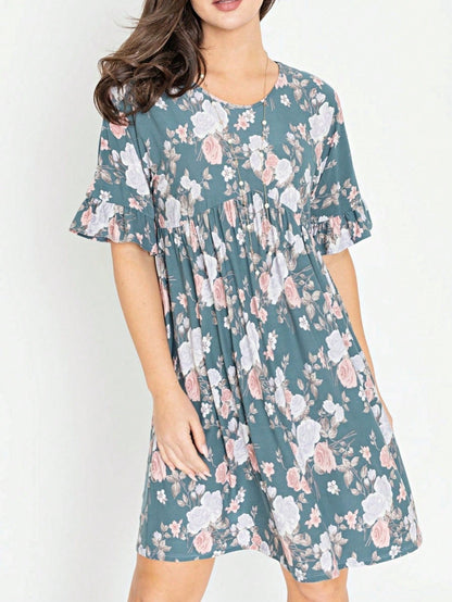 Summer Boho Retro Solid Color  Ruffle  Tiered Flutter Sleeve  Dress|  Small -3 XL