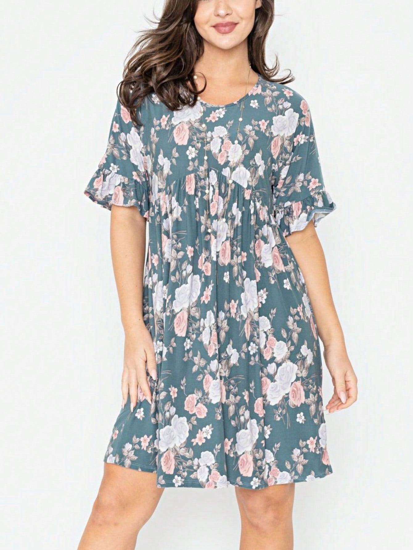 Summer Boho Retro Solid Color  Ruffle  Tiered Flutter Sleeve  Dress|  Small -3 XL