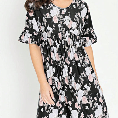 Summer Boho Retro Solid Color  Ruffle  Tiered Flutter Sleeve  Dress|  Small -3 XL
