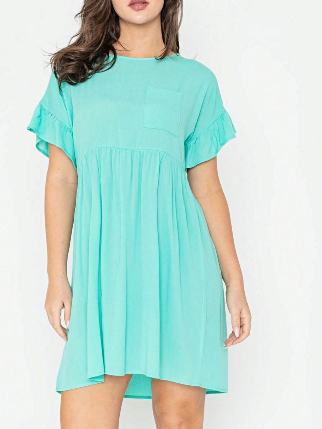Summer Boho Retro Solid Color  Ruffle  Tiered Flutter Sleeve  Dress|  Small -3 XL