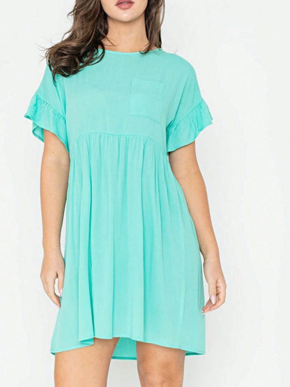 Summer Boho Retro Solid Color  Ruffle  Tiered Flutter Sleeve  Dress|  Small -3 XL