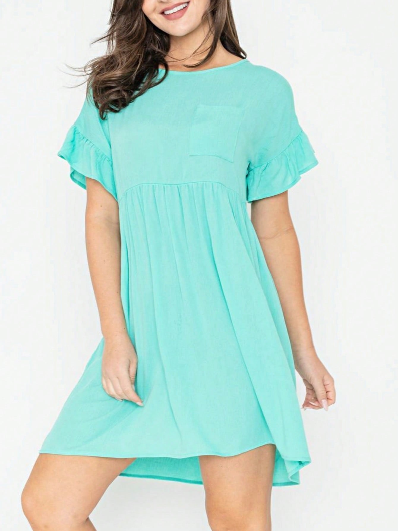 Summer Boho Retro Solid Color  Ruffle  Tiered Flutter Sleeve  Dress|  Small -3 XL