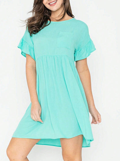 Summer Boho Retro Solid Color  Ruffle  Tiered Flutter Sleeve  Dress|  Small -3 XL