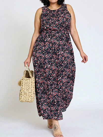 Retro Boho Woven Floral Pink Yellow Maxi Surplice Wrap Sah Dress Front Tie Flutter Sleeve