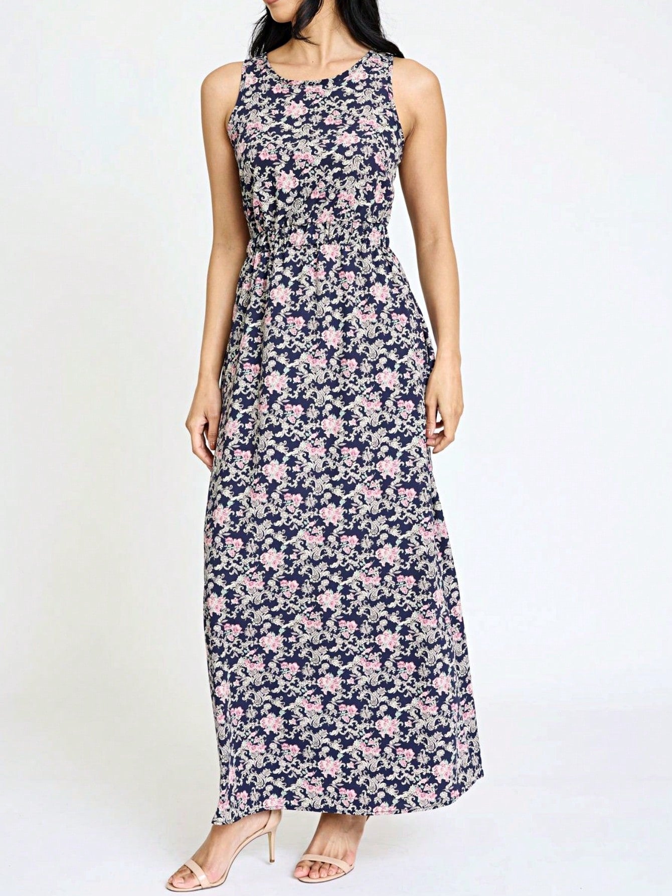 Retro Boho Woven Floral Pink Yellow Maxi Surplice Wrap Sah Dress Front Tie Flutter Sleeve