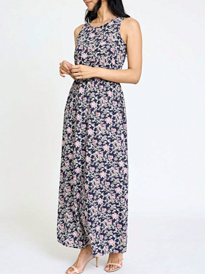 Retro Boho Woven Floral Pink Yellow Maxi Surplice Wrap Sah Dress Front Tie Flutter Sleeve