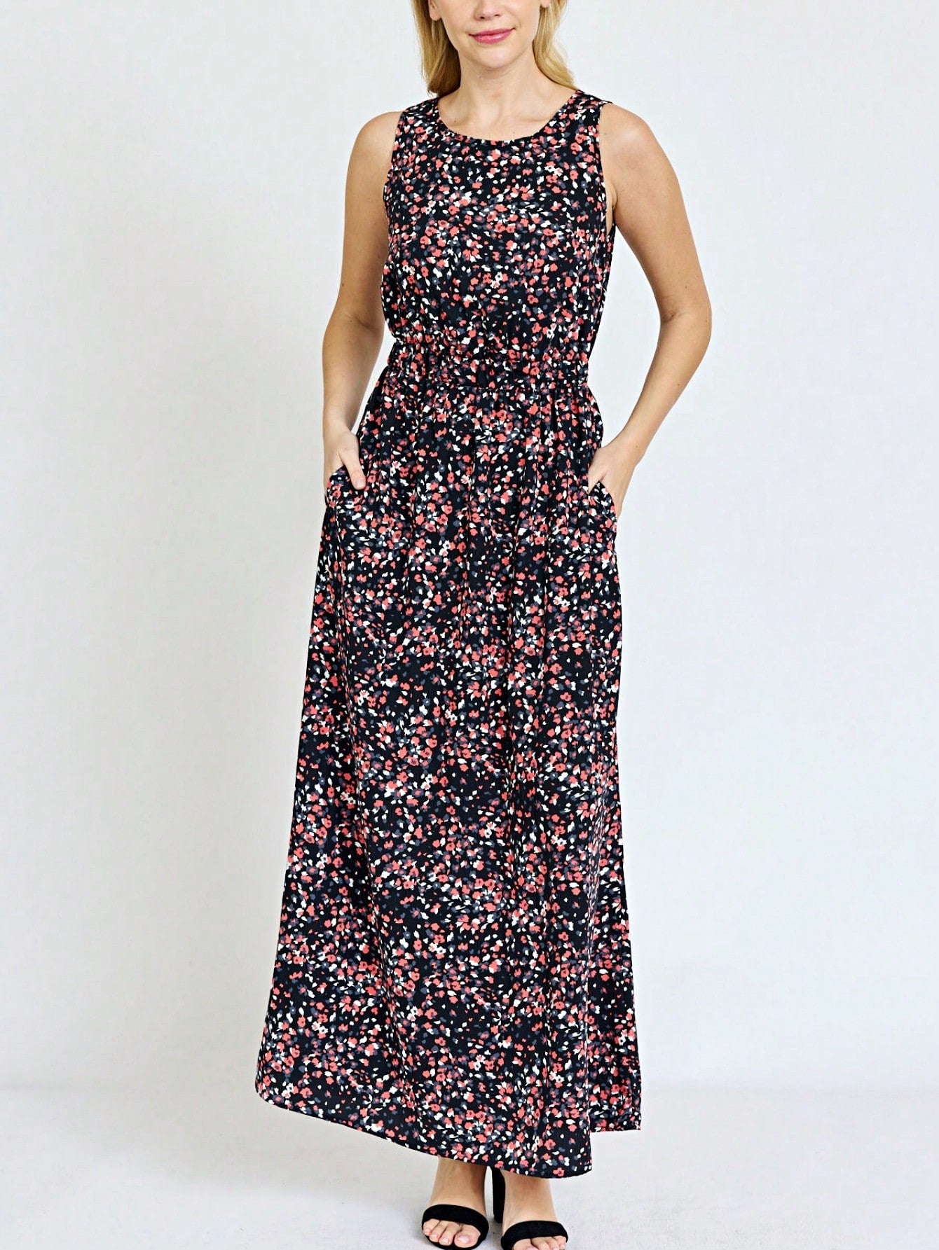 Retro Boho Woven Floral Pink Yellow Maxi Surplice Wrap Sah Dress Front Tie Flutter Sleeve