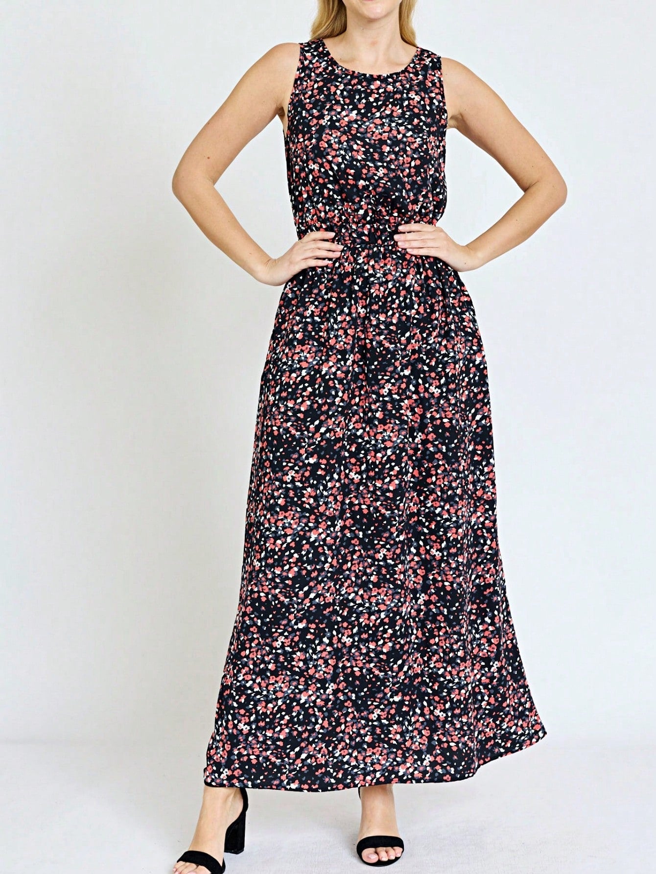 Retro Boho Woven Floral Pink Yellow Maxi Surplice Wrap Sah Dress Front Tie Flutter Sleeve