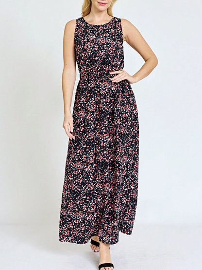 Retro Boho Woven Floral Pink Yellow Maxi Surplice Wrap Sah Dress Front Tie Flutter Sleeve