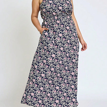 Retro Boho Woven Floral Pink Yellow Maxi Surplice Wrap Sah Dress Front Tie Flutter Sleeve