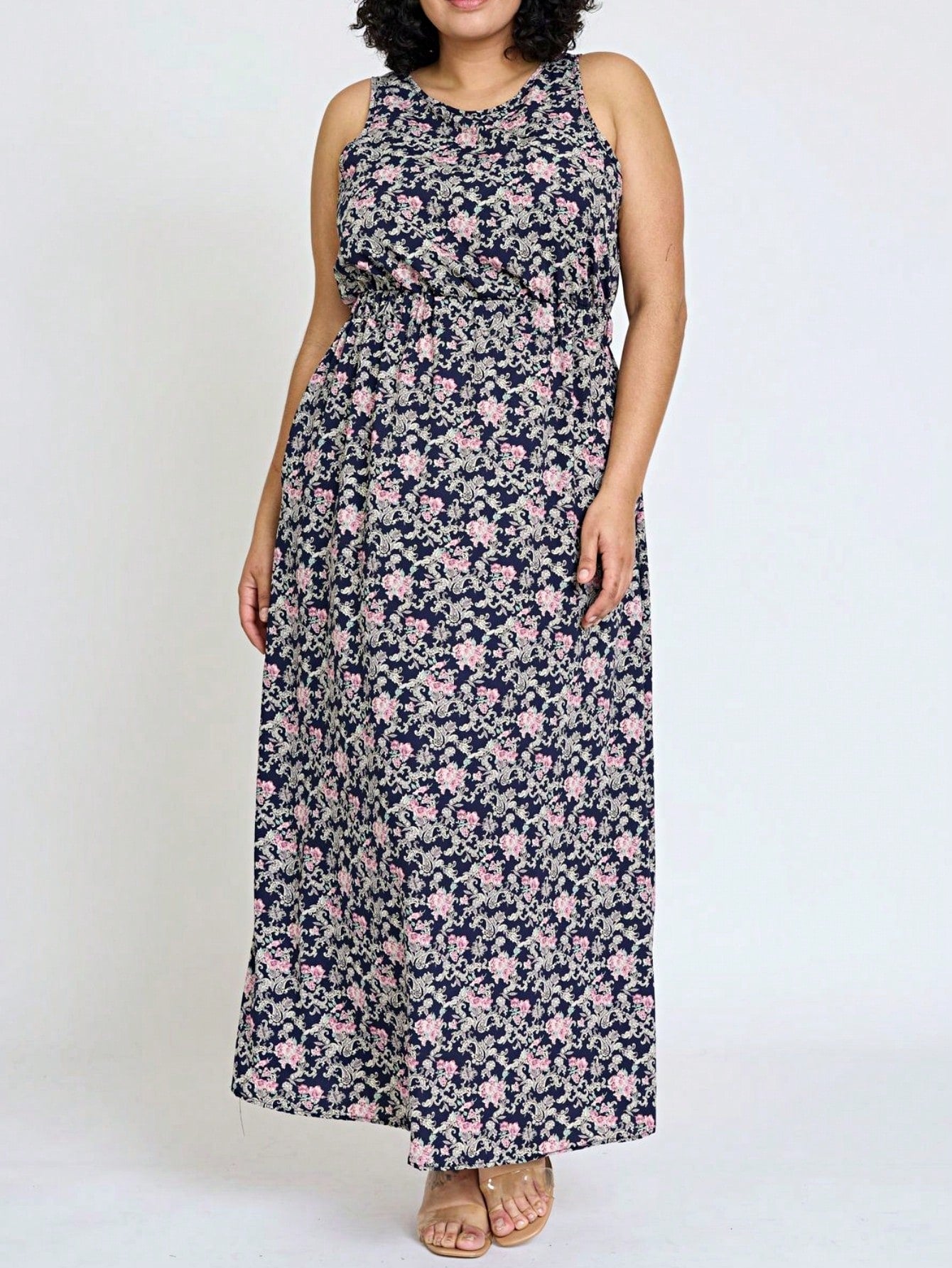 Retro Boho Woven Floral Pink Yellow Maxi Surplice Wrap Sah Dress Front Tie Flutter Sleeve