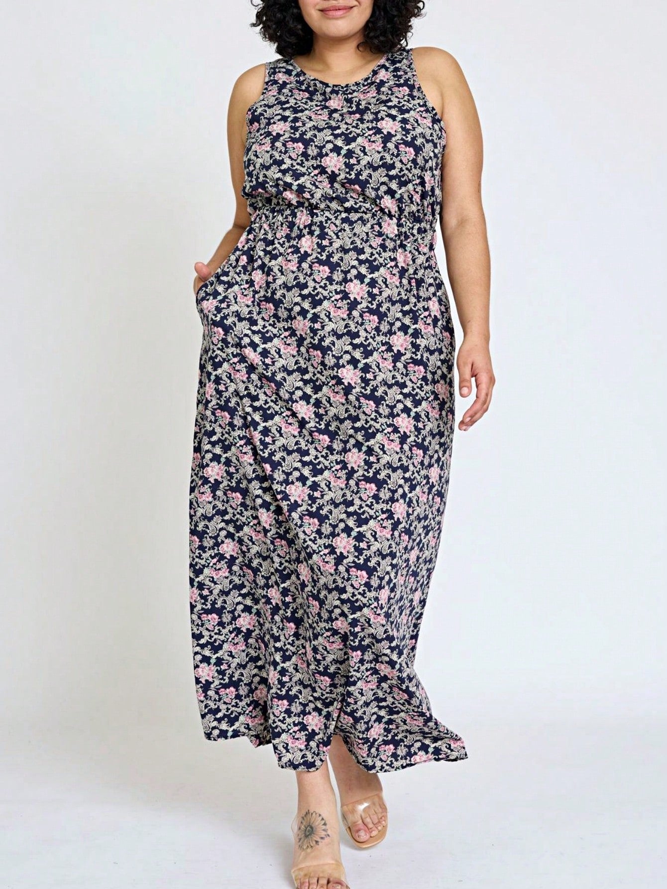 Retro Boho Woven Floral Pink Yellow Maxi Surplice Wrap Sah Dress Front Tie Flutter Sleeve