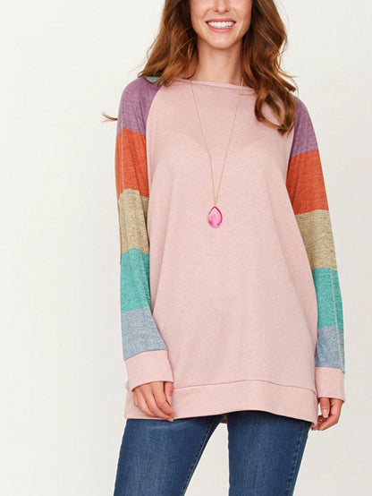 Navy Blue Boho Retro 90's Vintage Sleeve Dot Print Knit Contrast Binding Waffle  Soft Floral Raglan Sleeve Tunic Top Pullover