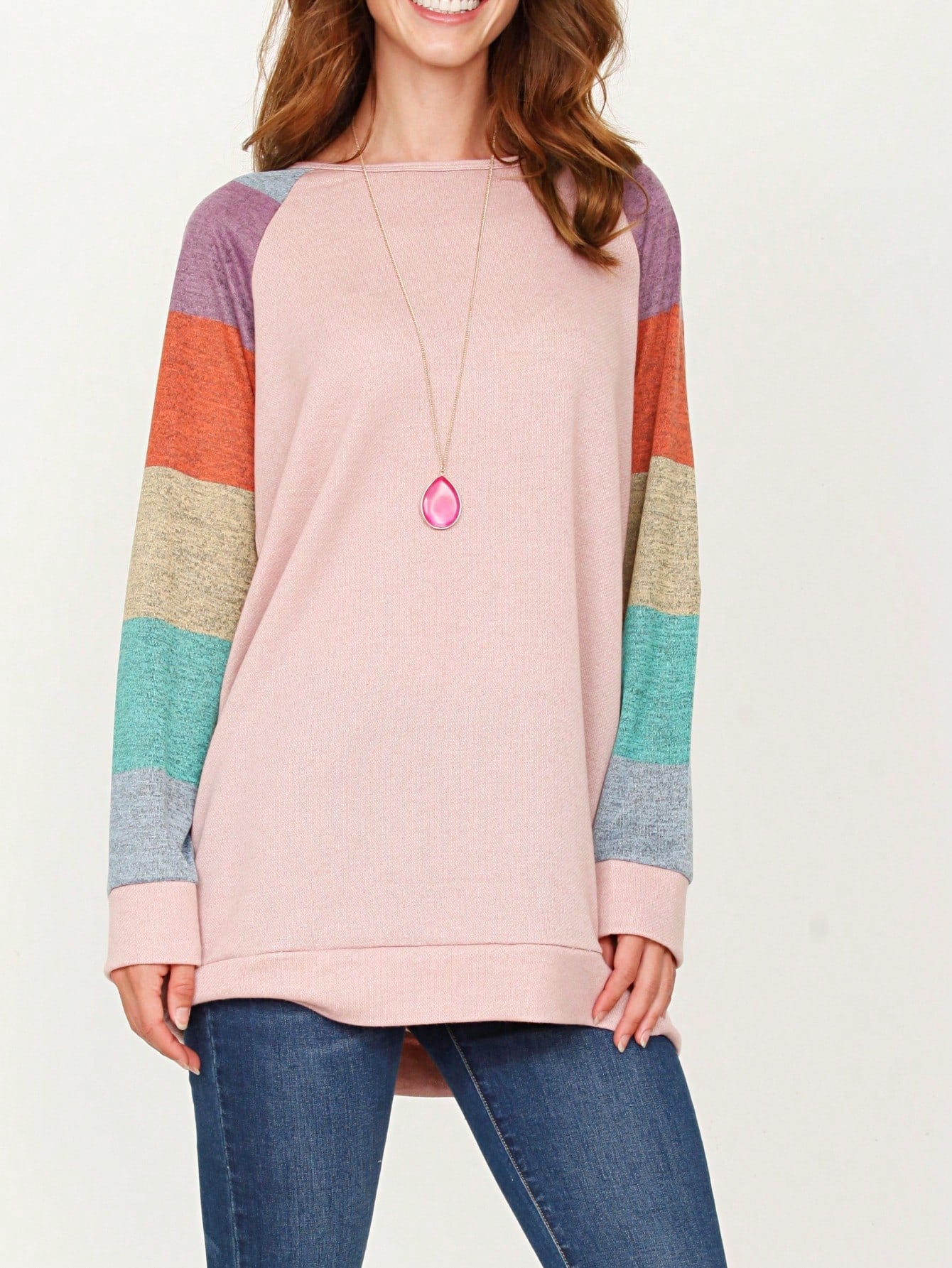 Navy Blue Boho Retro 90's Vintage Sleeve Dot Print Knit Contrast Binding Waffle  Soft Floral Raglan Sleeve Tunic Top Pullover