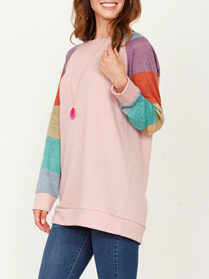 Navy Blue Boho Retro 90's Vintage Sleeve Dot Print Knit Contrast Binding Waffle  Soft Floral Raglan Sleeve Tunic Top Pullover