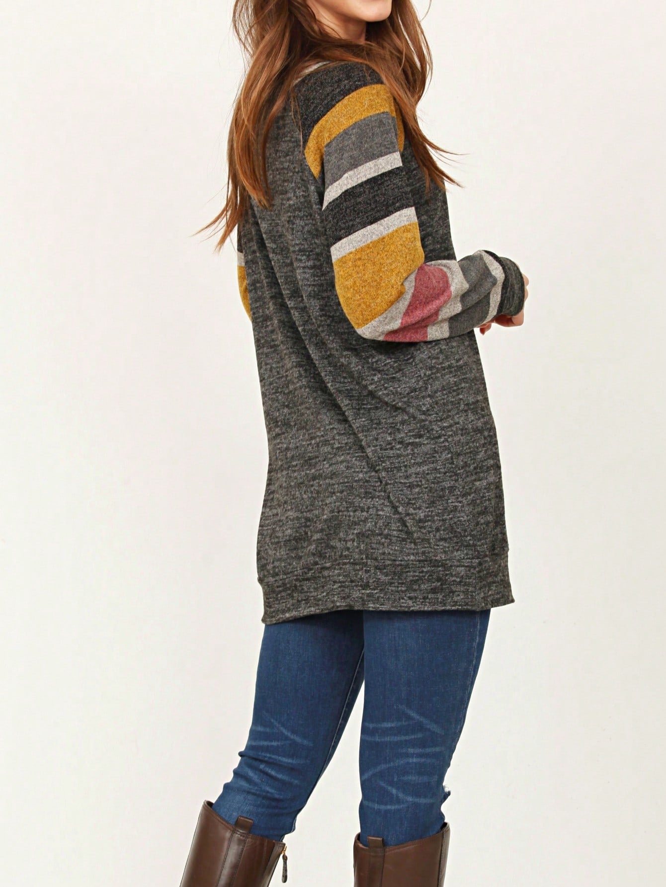Navy Blue Boho Retro 90's Vintage Sleeve Dot Print Knit Contrast Binding Waffle  Soft Floral Raglan Sleeve Tunic Top Pullover