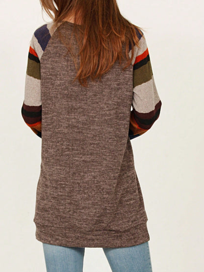 Navy Blue Boho Retro 90's Vintage Sleeve Dot Print Knit Contrast Binding Waffle  Soft Floral Raglan Sleeve Tunic Top Pullover