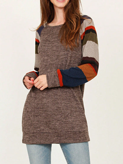 Navy Blue Boho Retro 90's Vintage Sleeve Dot Print Knit Contrast Binding Waffle  Soft Floral Raglan Sleeve Tunic Top Pullover