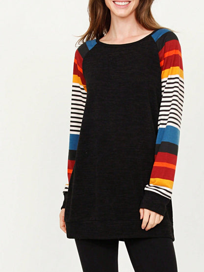 Navy Blue Boho Retro 90's Vintage Sleeve Dot Print Knit Contrast Binding Waffle  Soft Floral Raglan Sleeve Tunic Top Pullover