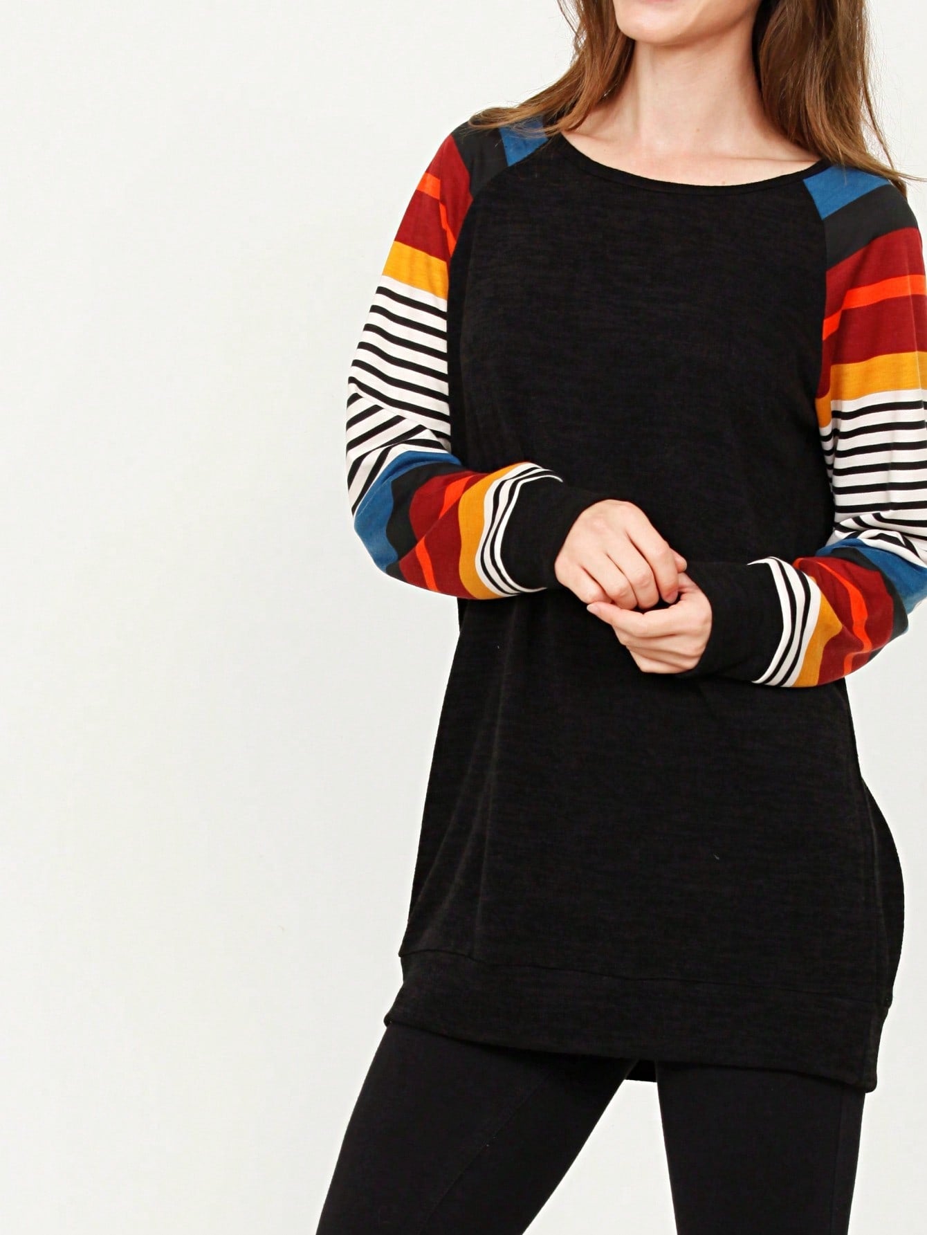 Navy Blue Boho Retro 90's Vintage Sleeve Dot Print Knit Contrast Binding Waffle  Soft Floral Raglan Sleeve Tunic Top Pullover