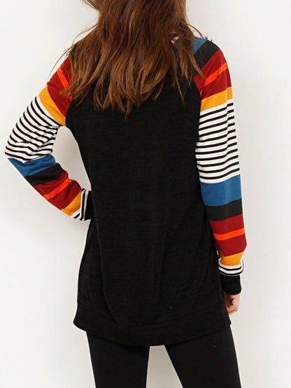 Navy Blue Boho Retro 90's Vintage Sleeve Dot Print Knit Contrast Binding Waffle  Soft Floral Raglan Sleeve Tunic Top Pullover