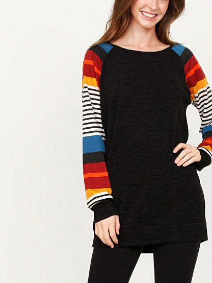 Navy Blue Boho Retro 90's Vintage Sleeve Dot Print Knit Contrast Binding Waffle  Soft Floral Raglan Sleeve Tunic Top Pullover