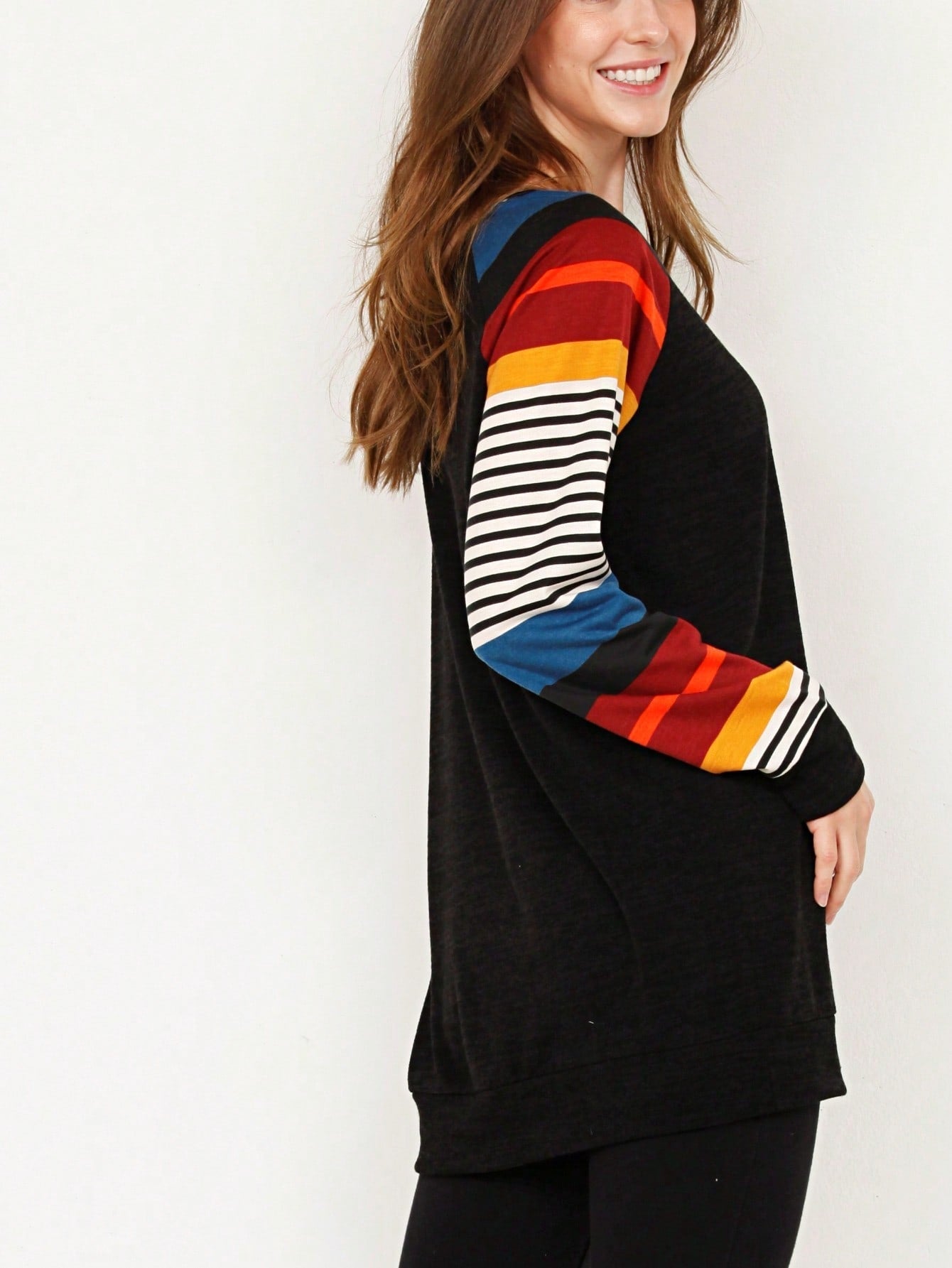Navy Blue Boho Retro 90's Vintage Sleeve Dot Print Knit Contrast Binding Waffle  Soft Floral Raglan Sleeve Tunic Top Pullover