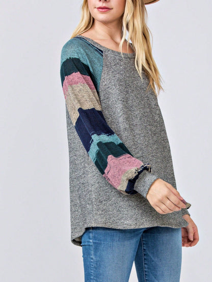 Navy Blue Boho Retro 90's Vintage Sleeve Dot Print Knit Contrast Binding Waffle  Soft Floral Raglan Sleeve Tunic Top Pullover